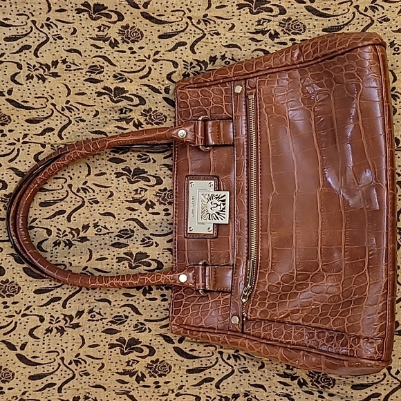 Anne Klein brown reptile pattern purse satchel - Picture 1 of 12